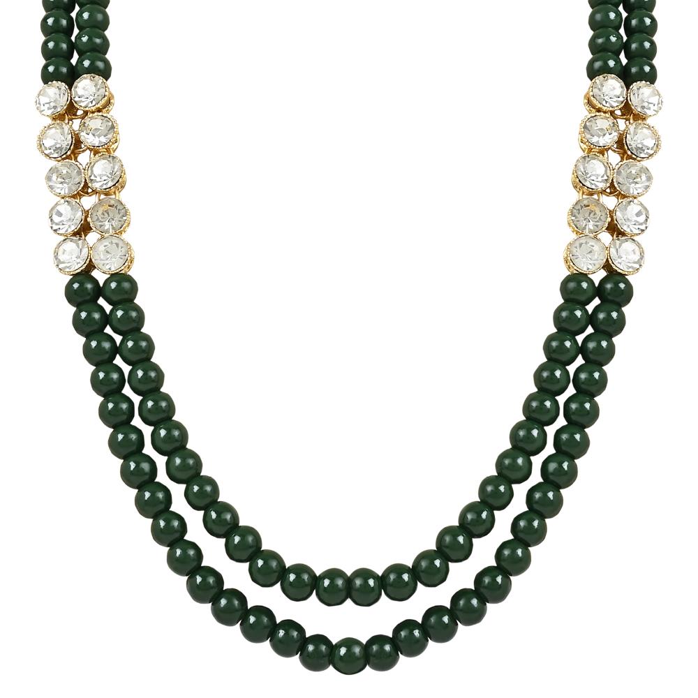 Etnico Gold Plated Traditional Stunning White Stone Studded Layered Pearl Necklace Jewellery Set with Earrings For Women and Girls (IJ365G)