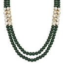 Etnico Gold Plated Traditional Stunning White Stone Studded Layered Pearl Necklace Jewellery Set with Earrings For Women and Girls (IJ365G)