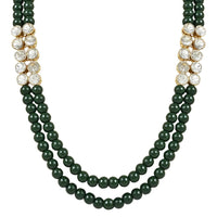 Etnico Gold Plated Traditional Stunning White Stone Studded Layered Pearl Necklace Jewellery Set with Earrings For Women and Girls (IJ365G)