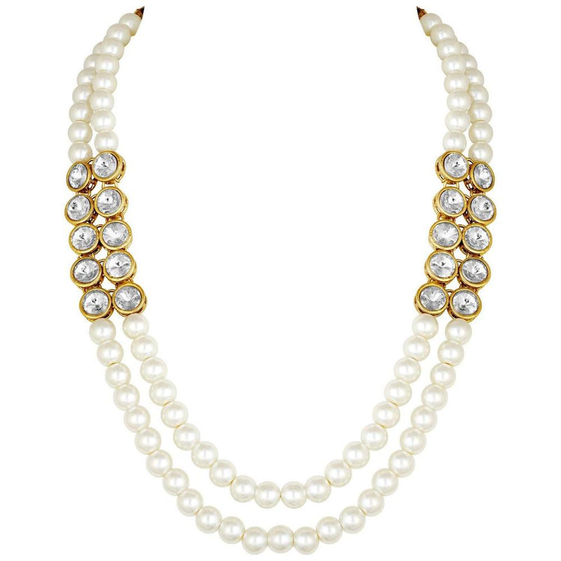 Etnico Gold Plated Traditional Stunning White Stone Studded Layered Pearl Necklace Jewellery Set with Earrings For Women and Girls (IJ365W)