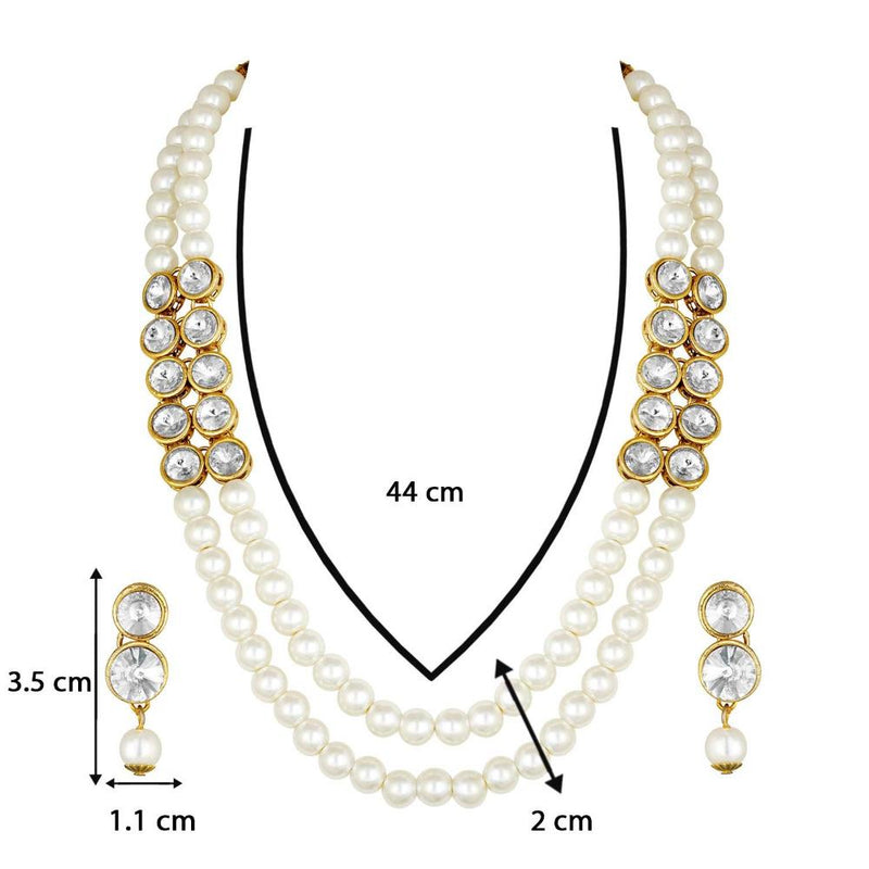 Etnico Gold Plated Traditional Stunning White Stone Studded Layered Pearl Necklace Jewellery Set with Earrings For Women and Girls (IJ365W)