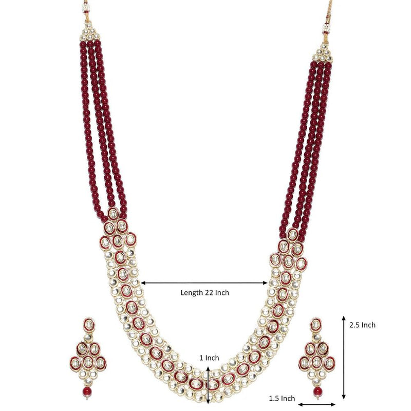 Etnico Gold Plated Traditional Stunning Maroon Meenakari Kundan Studded Pearl Necklace Jewellery Set with Earrings For Women and Girls (IJ366M)