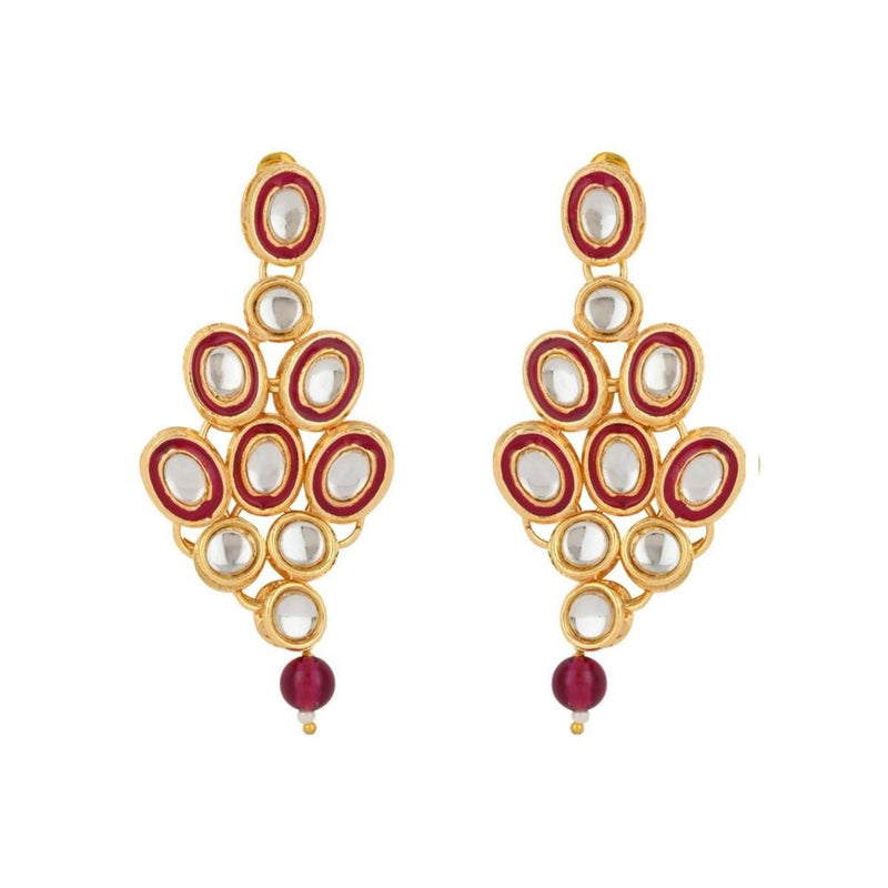 Etnico Gold Plated Traditional Stunning Maroon Meenakari Kundan Studded Pearl Necklace Jewellery Set with Earrings For Women and Girls (IJ366) (Wine)