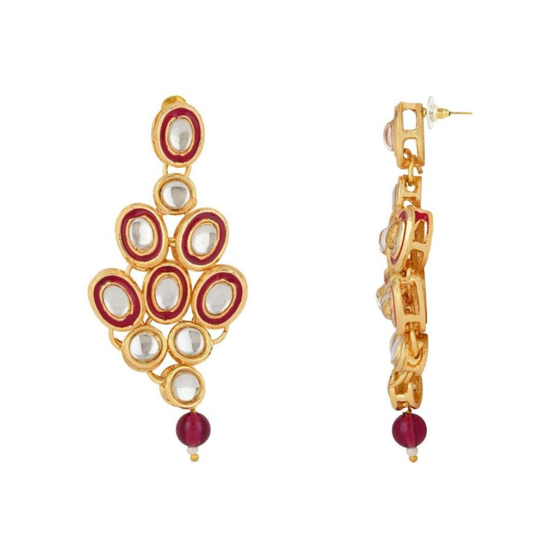 Etnico Gold Plated Traditional Stunning Maroon Meenakari Kundan Studded Pearl Necklace Jewellery Set with Earrings For Women and Girls (IJ366) (Wine)