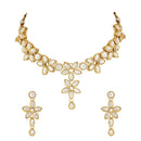 Etnico Gold Plated Traditional Floral Design Kundan Studed Necklace Jewellery Set with Earrings for Women And Girls (IJ367W)