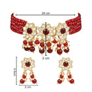 Etnico Gold Plated Traditional Kundan & Pearls Choker Necklace Jewellery Set with Earrings for Women/Girls (IJ368M)