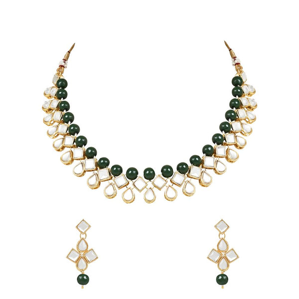 Etnico Gold Plated Traditional Kundan & Pearls Choker Necklace Jewellery Set with Earrings for Women and Girls (IJ370W)