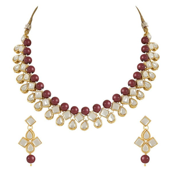 Etnico Gold Plated Traditional Kundan & Pearls Choker Necklace Jewellery Set with Earrings for Women and Girls (IJ370M)