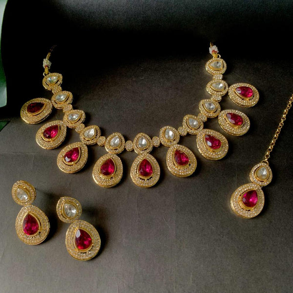 Etnico Gold Plated Traditional Kundan & Stone Studded Choker Necklace Jewellery Set with Earrings & Maang Tikka for Women And Girls (IJ371Q)