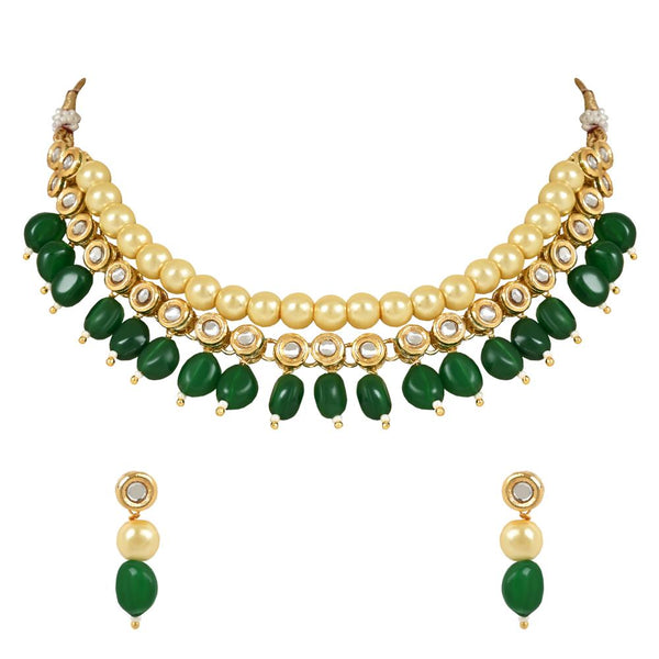 Etnico Gold Plated Traditional Kundan Studed Pearls Choker Necklace Jewellery Set with Earrings for Women and Girls (IJ372G)