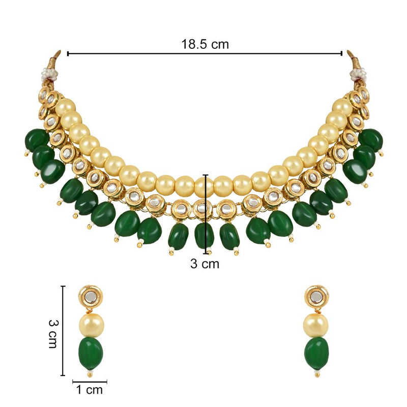 Etnico Gold Plated Traditional Kundan Studed Pearls Choker Necklace Jewellery Set with Earrings for Women and Girls (IJ372G)