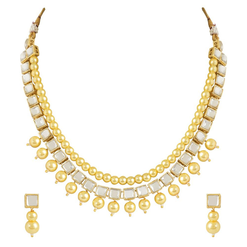 Etnico Gold Plated Traditional Kundan Studed Pearls Choker Necklace Jewellery Set with Earrings for Women and Girls (IJ373FL)