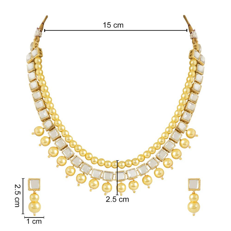 Etnico Gold Plated Traditional Kundan Studed Pearls Choker Necklace Jewellery Set with Earrings for Women and Girls (IJ373FL)