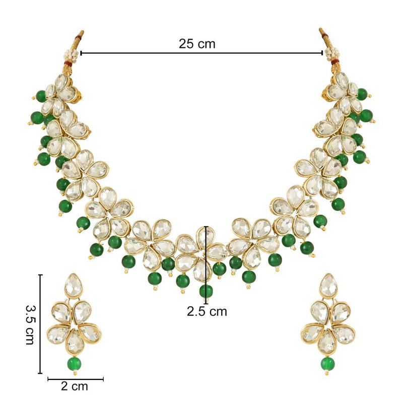 Etnico Gold Plated Traditional Handcrafted Stone Studded Choker Necklace Jewellery Set With Earrings For Women And Girls (IJ374G)