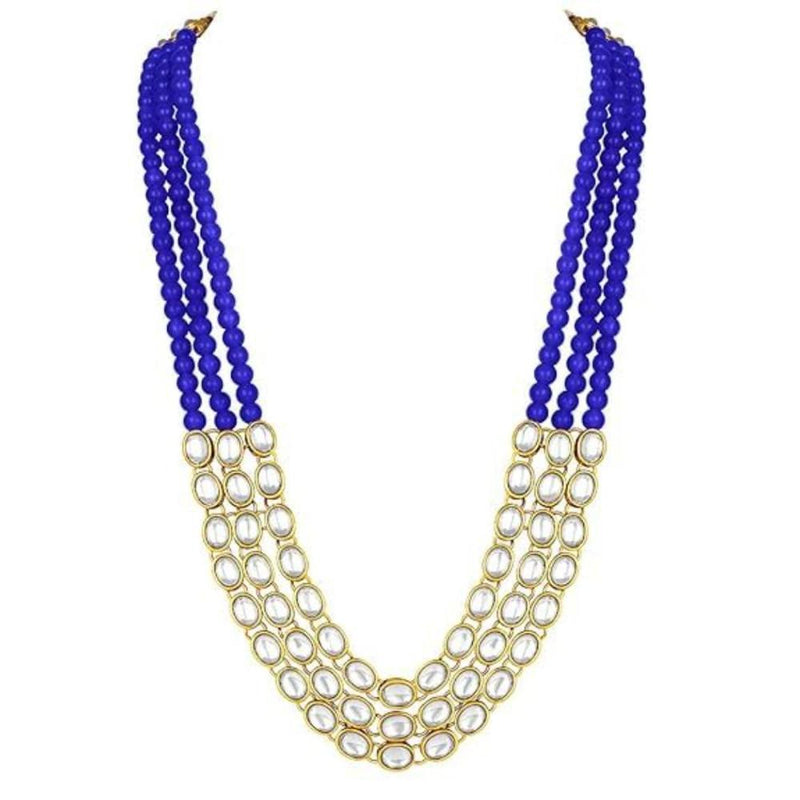 Etnico Gold Plated Traditional Stunning White Kundan Studded Layered Pearl Necklace Jewellery Set with Earrings For Women/Girls (IJ376) (Blue)