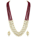 Etnico Gold Plated Traditional Stunning White Kundan Studded Layered Pearl Necklace Jewellery Set with Earrings For Women/Girls (IJ376) (Maroon)