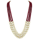 Etnico Gold Plated Traditional Stunning White Kundan Studded Layered Pearl Necklace Jewellery Set with Earrings For Women/Girls (IJ376) (Maroon)