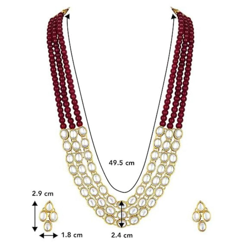 Etnico Gold Plated Traditional Stunning White Kundan Studded Layered Pearl Necklace Jewellery Set with Earrings For Women/Girls (IJ376) (Maroon)