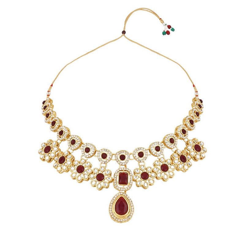 Etnico Stylish Gold Plated Traditional Kundan Stone Necklace Jewellery Set for Women/Girls (IJ377M)