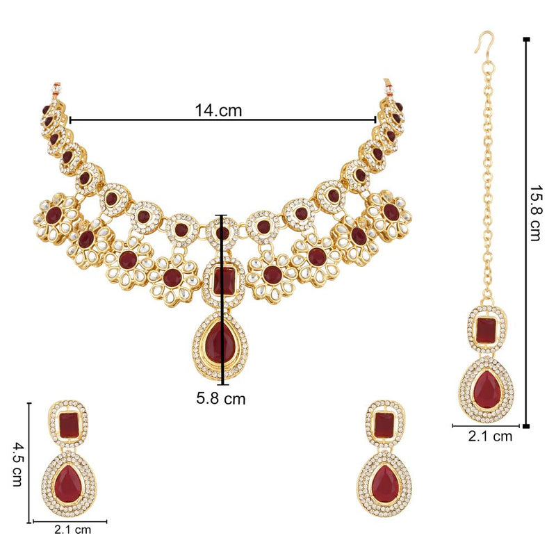 Etnico Stylish Gold Plated Traditional Kundan Stone Necklace Jewellery Set for Women/Girls (IJ377M)