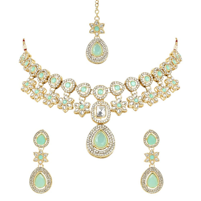 Etnico Latest Stylish Gold Plated Traditional Kundan Stone Necklace Jewellery Set for Women/Girls (IJ378Min)