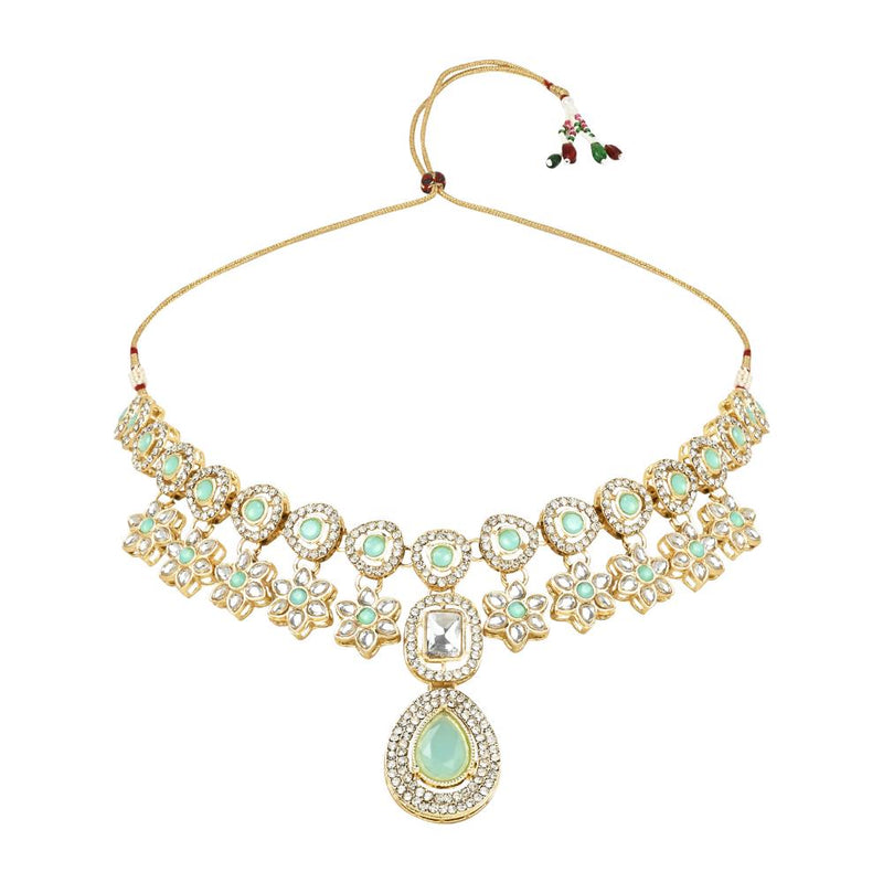 Etnico Latest Stylish Gold Plated Traditional Kundan Stone Necklace Jewellery Set for Women/Girls (IJ378Min)