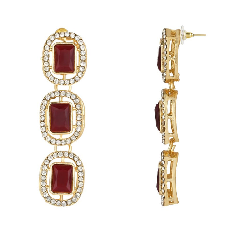 Etnico Gold Plated Traditional Stone Choker Necklace Jewellery With Earring & Maang Tikka Set For Women And Girls (Maroon)