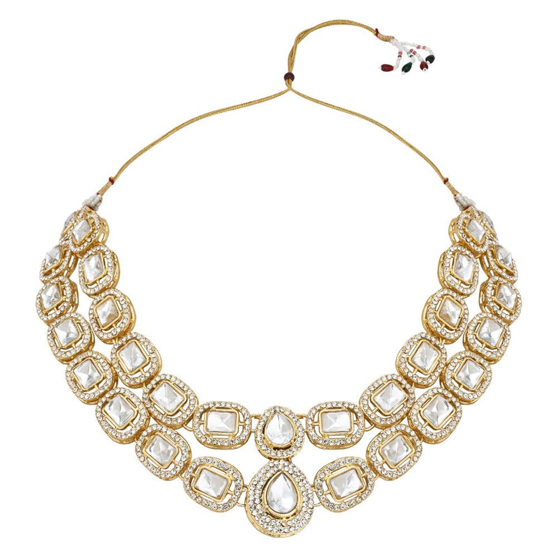 Etnico Gold Plated Traditional Stone Choker Necklace Jewellery With Earring & Maang Tikka Set For Women And Girls (White)