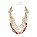 Etnico Gold Plated Traditional Multi Layered Kundan Pearl Bridal Necklace Jewellery with Earrings & Maang Tikka Set For Women/Girls (IJ384) (Maroon)
