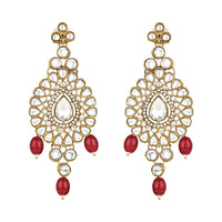 Etnico Gold Plated Traditional Multi Layered Kundan Pearl Bridal Necklace Jewellery with Earrings & Maang Tikka Set For Women/Girls (IJ384) (Maroon)