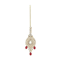 Etnico Gold Plated Traditional Multi Layered Kundan Pearl Bridal Necklace Jewellery with Earrings & Maang Tikka Set For Women/Girls (IJ384) (Maroon)