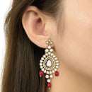 Etnico Gold Plated Traditional Multi Layered Kundan Pearl Bridal Necklace Jewellery with Earrings & Maang Tikka Set For Women/Girls (IJ384) (Maroon)