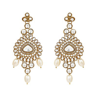 Etnico Gold Plated Traditional Multi Layered Pearl Kundan Bridal Necklace Jewellery with Dangle Earrings & Maang Tikka Set For Women/Girls (IJ386W)
