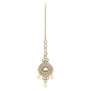 Etnico Gold Plated Traditional Multi Layered Pearl Kundan Bridal Necklace Jewellery with Dangle Earrings & Maang Tikka Set For Women/Girls (IJ386W)