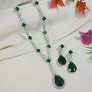 Etnico Silver Plated Crystal Drop Necklace & Earring Set For Women (IJ393) (Green)