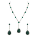 Etnico Silver Plated Crystal Drop Necklace & Earring Set For Women (IJ393) (Green)