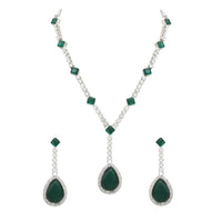 Etnico Silver Plated Crystal Drop Necklace & Earring Set For Women (IJ393) (Green)