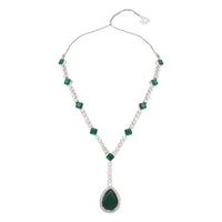 Etnico Silver Plated Crystal Drop Necklace & Earring Set For Women (IJ393) (Green)