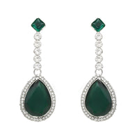 Etnico Silver Plated Crystal Drop Necklace & Earring Set For Women (IJ393) (Green)