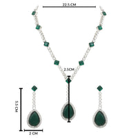 Etnico Silver Plated Crystal Drop Necklace & Earring Set For Women (IJ393) (Green)