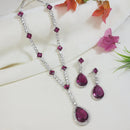 Etnico Silver Plated Crystal Drop Necklace & Earring Set For Women (IJ393) (Wine)