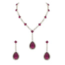 Etnico Silver Plated Crystal Drop Necklace & Earring Set For Women (IJ393) (Wine)
