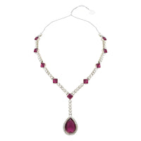 Etnico Silver Plated Crystal Drop Necklace & Earring Set For Women (IJ393) (Wine)