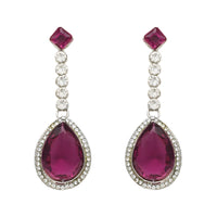 Etnico Silver Plated Crystal Drop Necklace & Earring Set For Women (IJ393) (Wine)