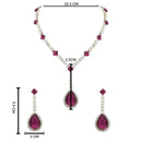 Etnico Silver Plated Crystal Drop Necklace & Earring Set For Women (IJ393) (Wine)