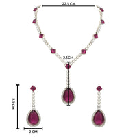 Etnico Silver Plated Crystal Drop Necklace & Earring Set For Women (IJ393) (Wine)