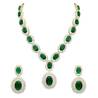 Etnico Stylish Design Crystal Diamond Necklace & Earrings Jewellery Set for Women (Green)