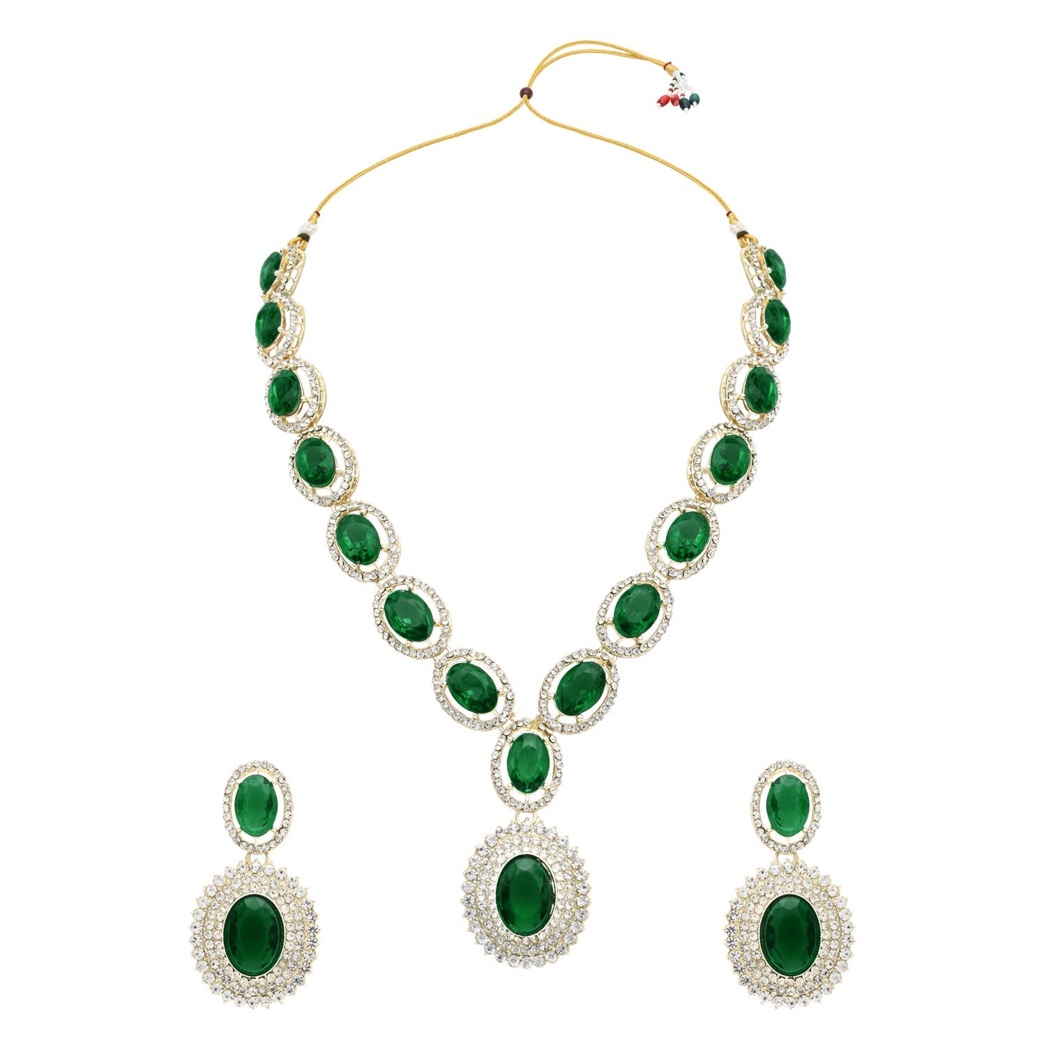 Etnico Stylish Design Crystal Diamond Necklace & Earrings Jewellery Set for Women (Green)