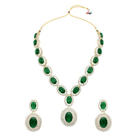 Etnico Stylish Design Crystal Diamond Necklace & Earrings Jewellery Set for Women (Green)