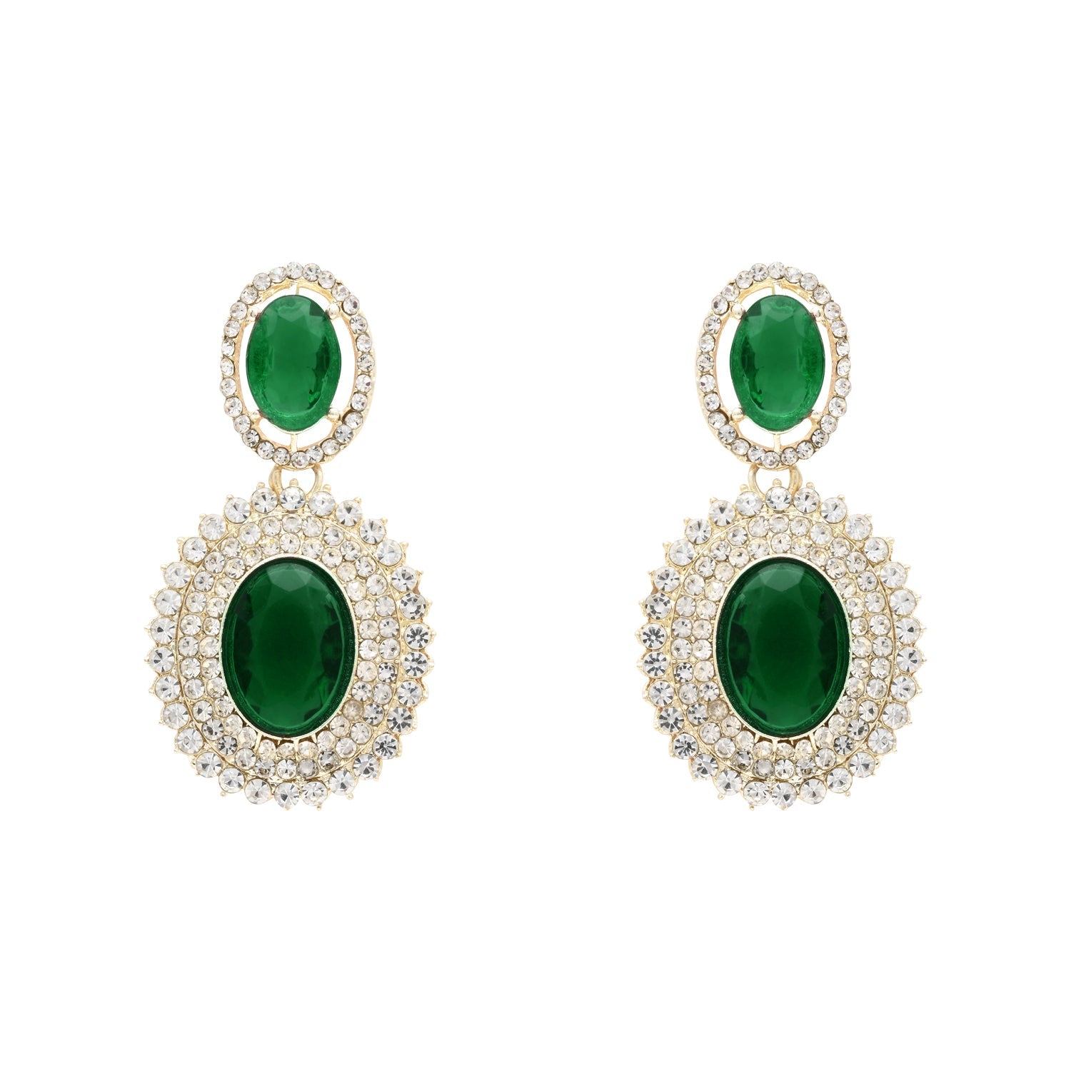 Etnico Stylish Design Crystal Diamond Necklace & Earrings Jewellery Set for Women (Green)